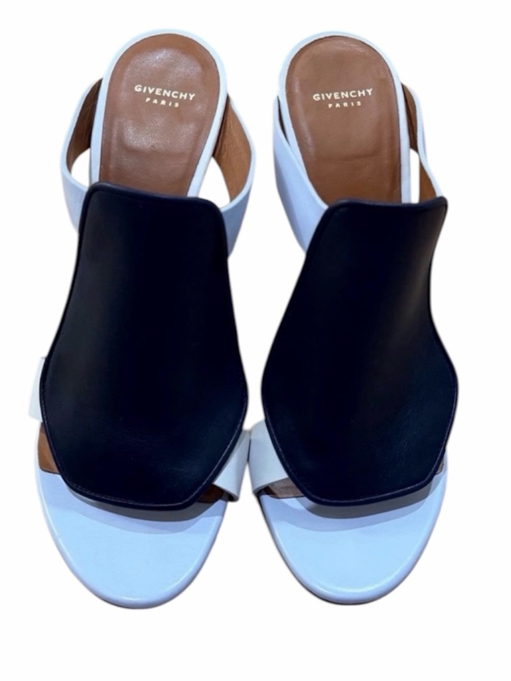 Givenchy Paris Leather Colorblock Wedge Sandals Gold Heel Blue White 41 11 - Picture 2 of 11